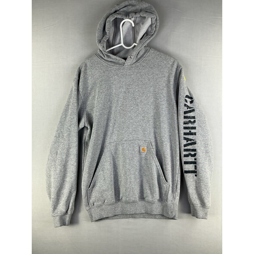 Carhartt‎ Mens S Gray Sleeve Logo Hoodie Fleece Lined F20